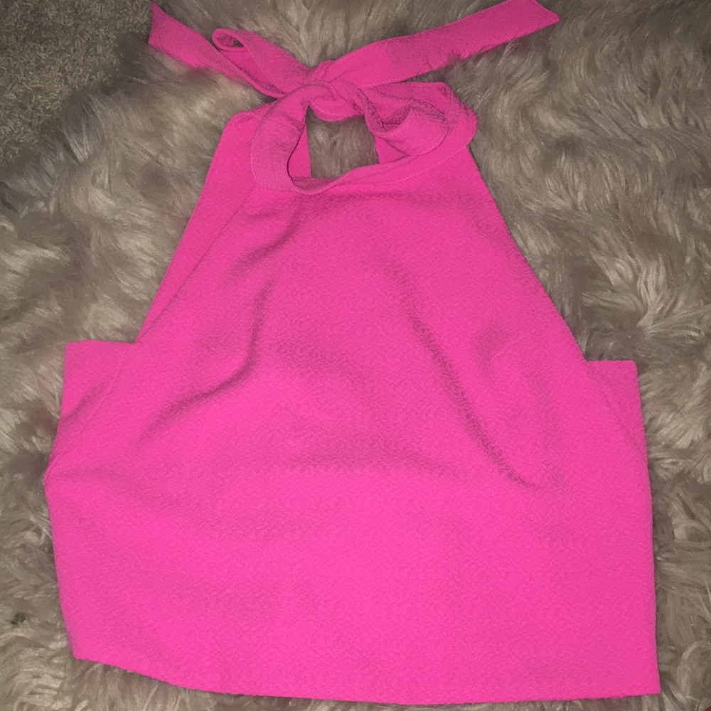 Backless J.O.A Crop top bow tie blue pink open